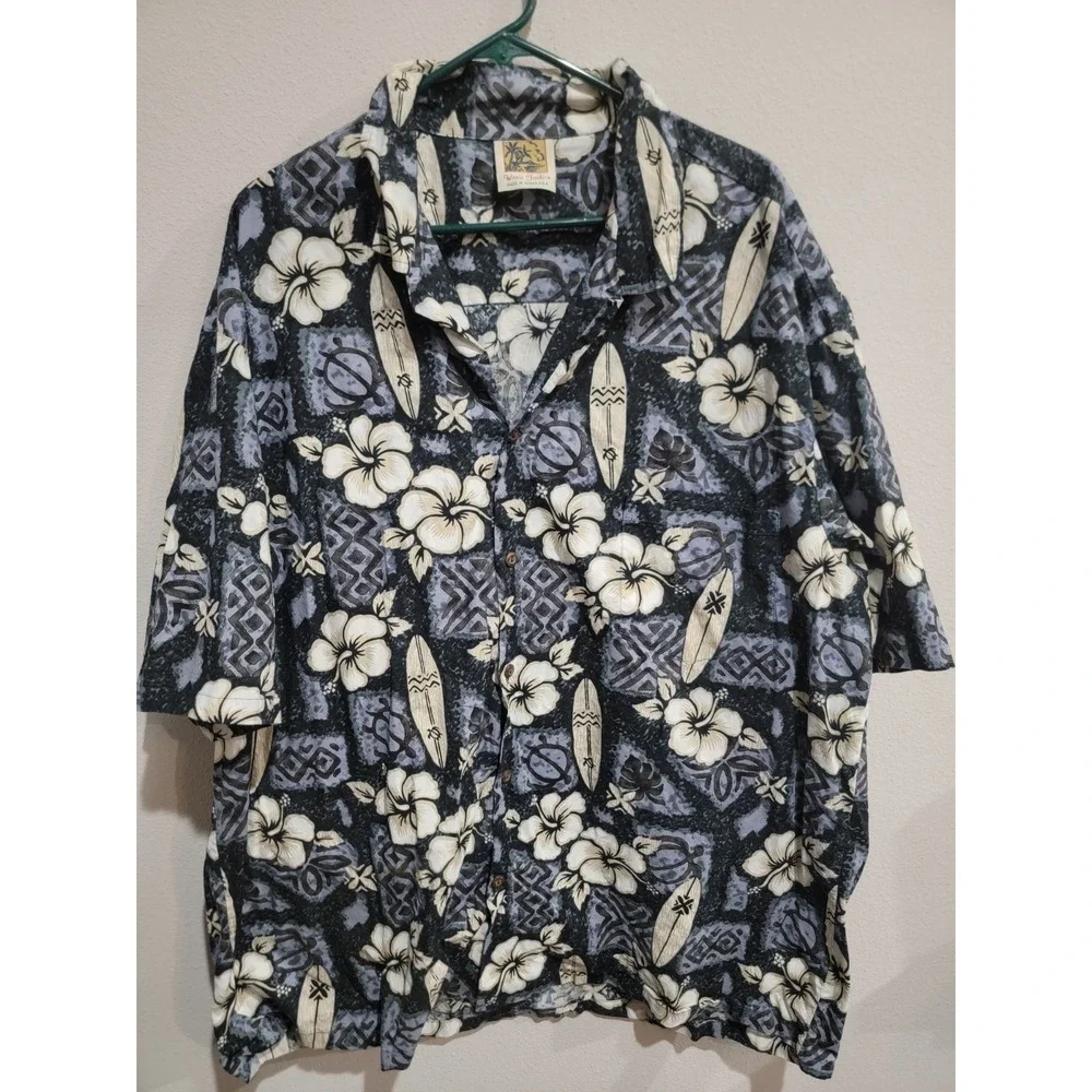 Winnie Fashion made in Hawaii mens‎ Blue button up casual shirt size 4XL